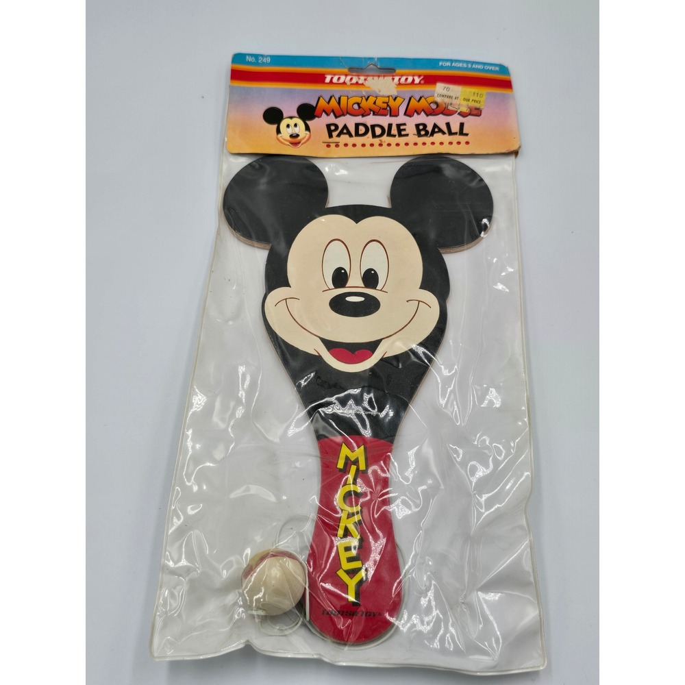 Vintage 1990 Tootsietoy Mickey Mouse Paddle Ball Wooden Toy Sealed No. 249